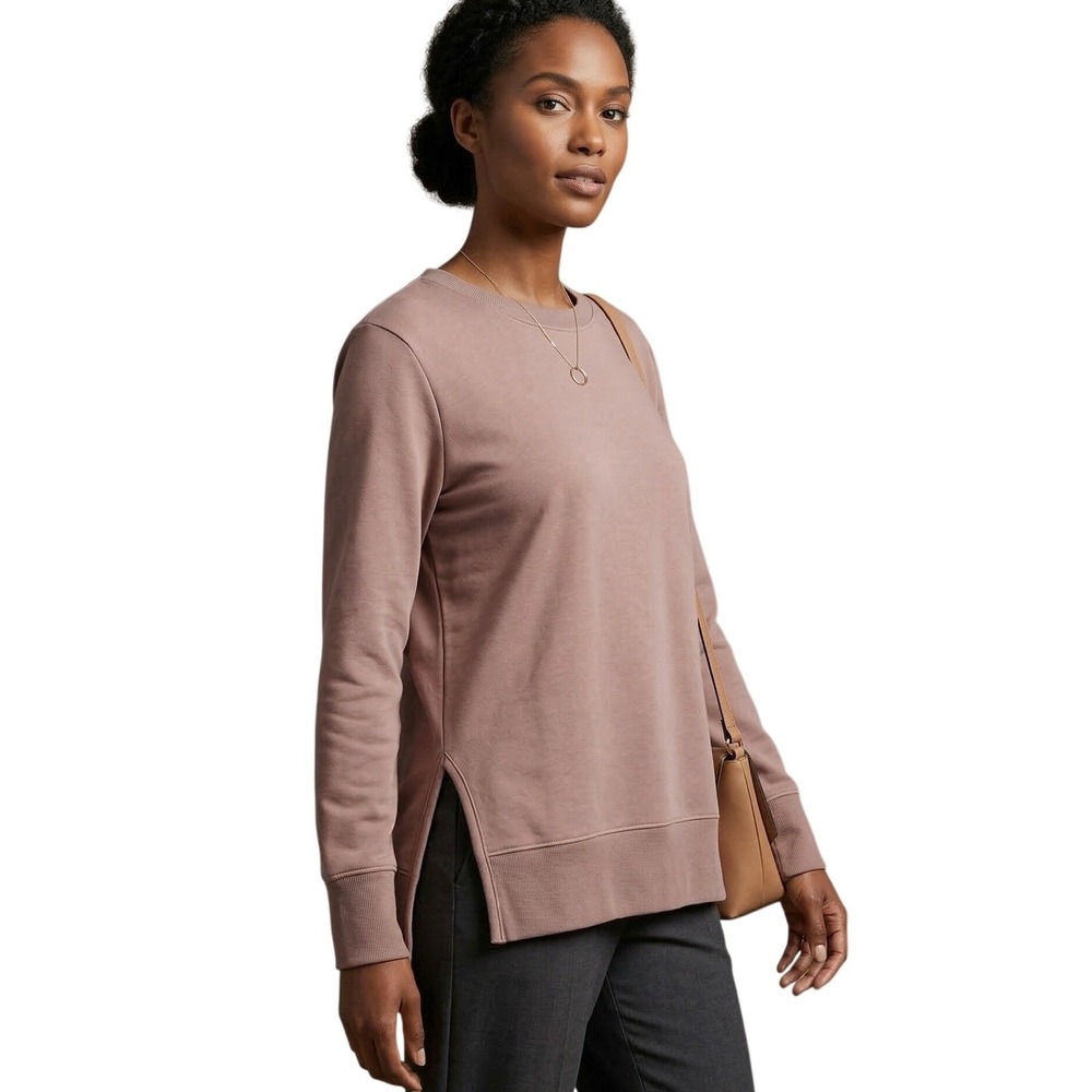 DAILY RITUAL Womens Terry Cotton Modal Crewneck Sweatshirt Mauve Taupe Medium